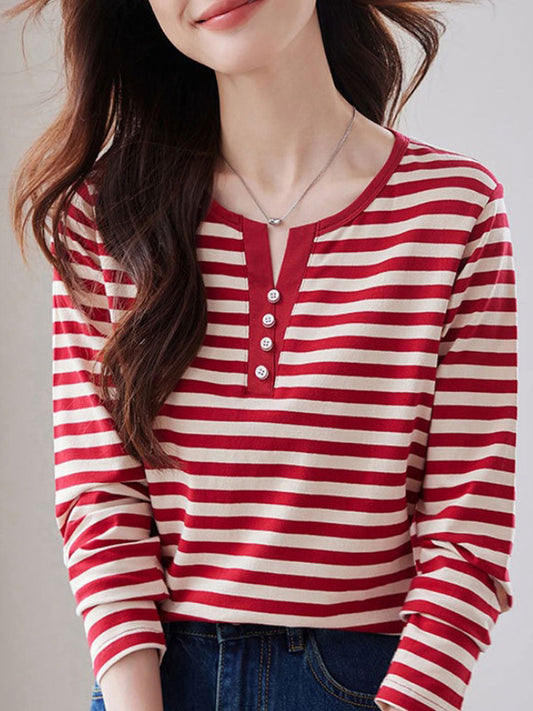 Jocelyn Casual Crew Neck Contrasted Color Striped Top