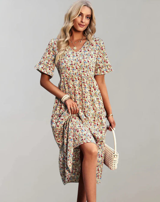Vestido largo floral de manga media para mujer | Ideal para primavera/verano