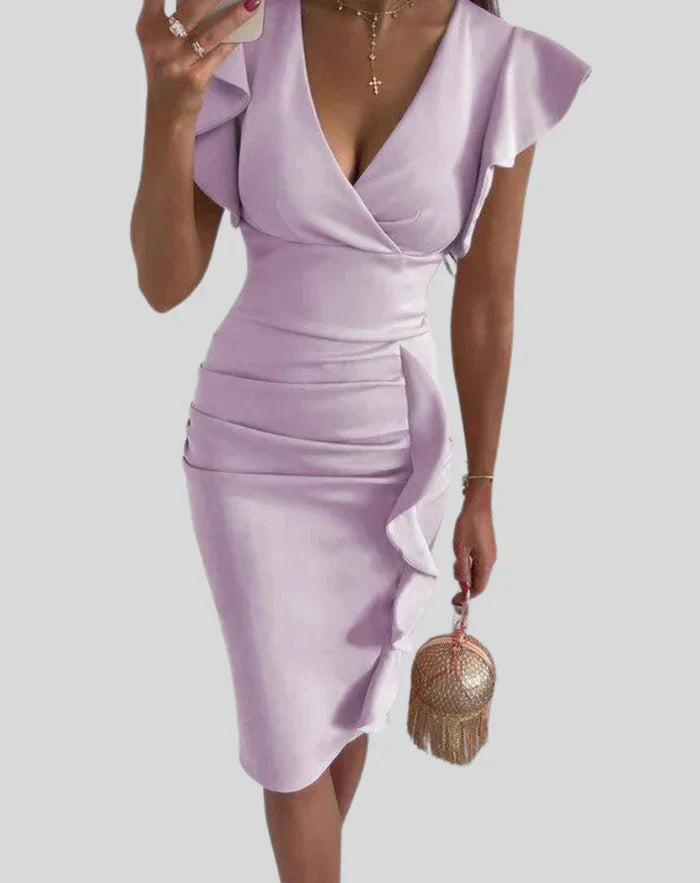 Vestido informal ajustado con volantes para mujer | Ideal para primavera/verano