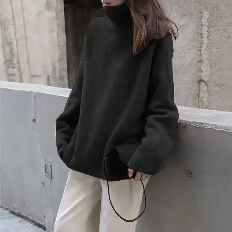 Jersey de cuello alto de punto suave y extragrande para mujer | Ideal para otoño/invierno