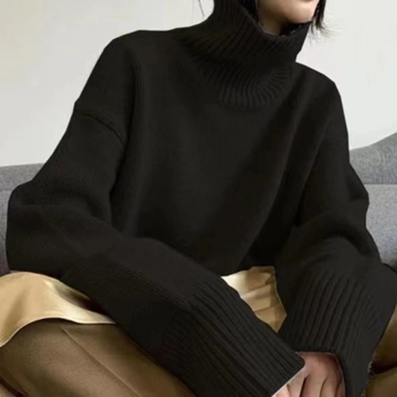 Jersey de punto de cuello alto de corte holgado para mujer | Ideal para otoño/invierno