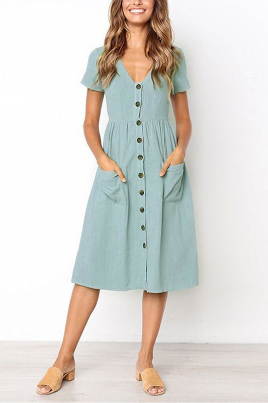 V-neck Pocket Dress(4 Colors)