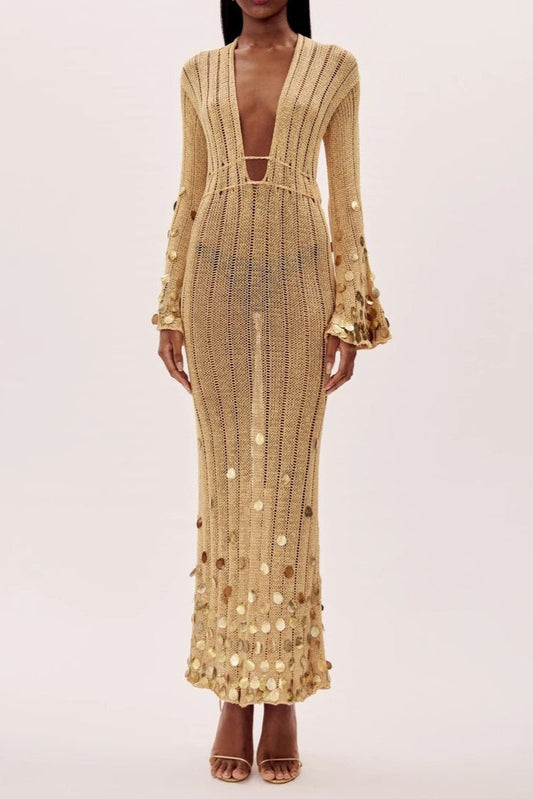 Vestido largo de punto dorado Dolly