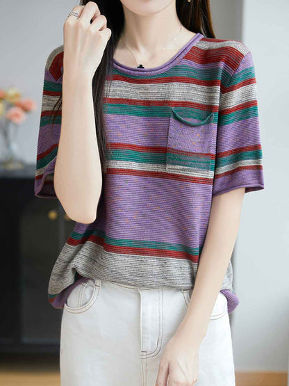 Sophie Retro Crew Neck Contrasted Striped Knitted Top