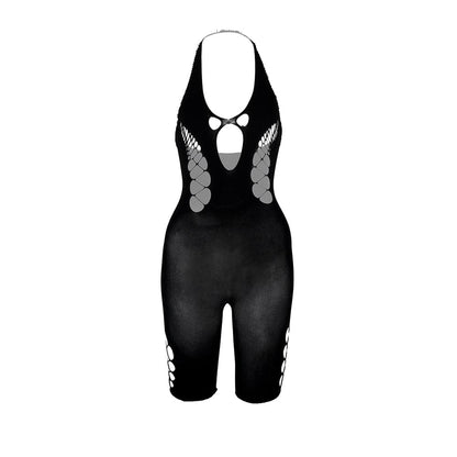 Halter hollow out backless u neck bodystocking  | Festival Outfits Women
