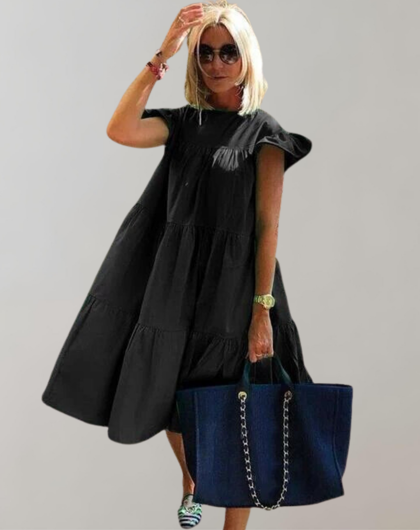 Vestido largo informal con volantes y sin mangas para mujer | Ideal para primavera/verano