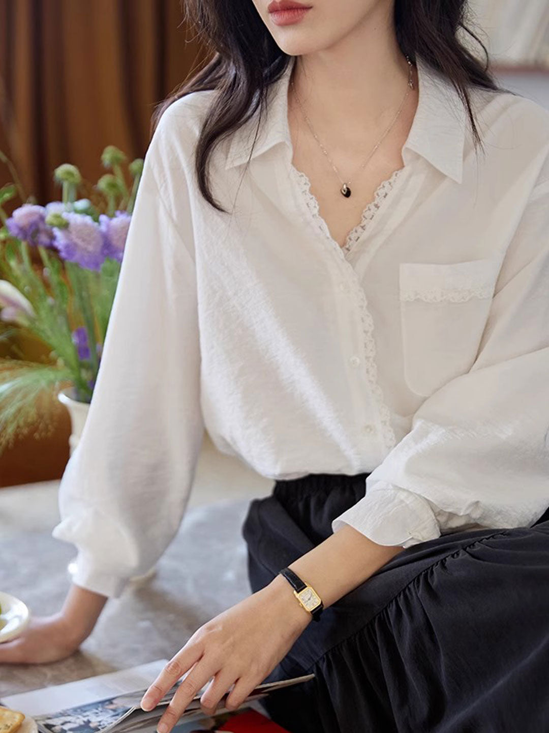Layla Daily Lapel Lace Shirt
