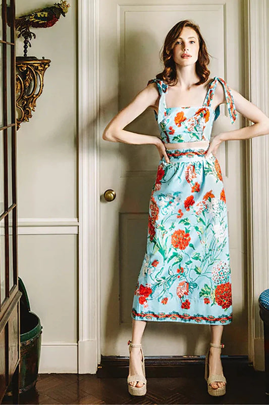 Conjunto de bikini estilo francés con lazo y ribete de encaje