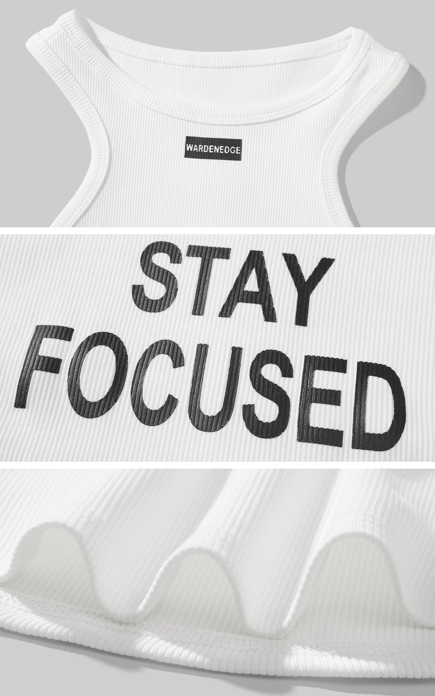 Ribbed Racerback Tank Top with Contrast Lettering