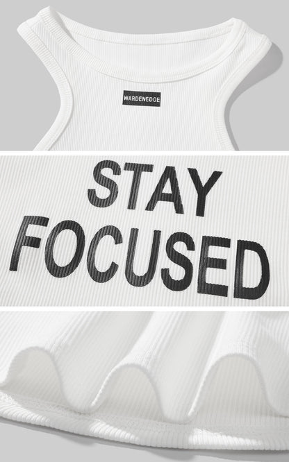 Ribbed Racerback Tank Top with Contrast Lettering