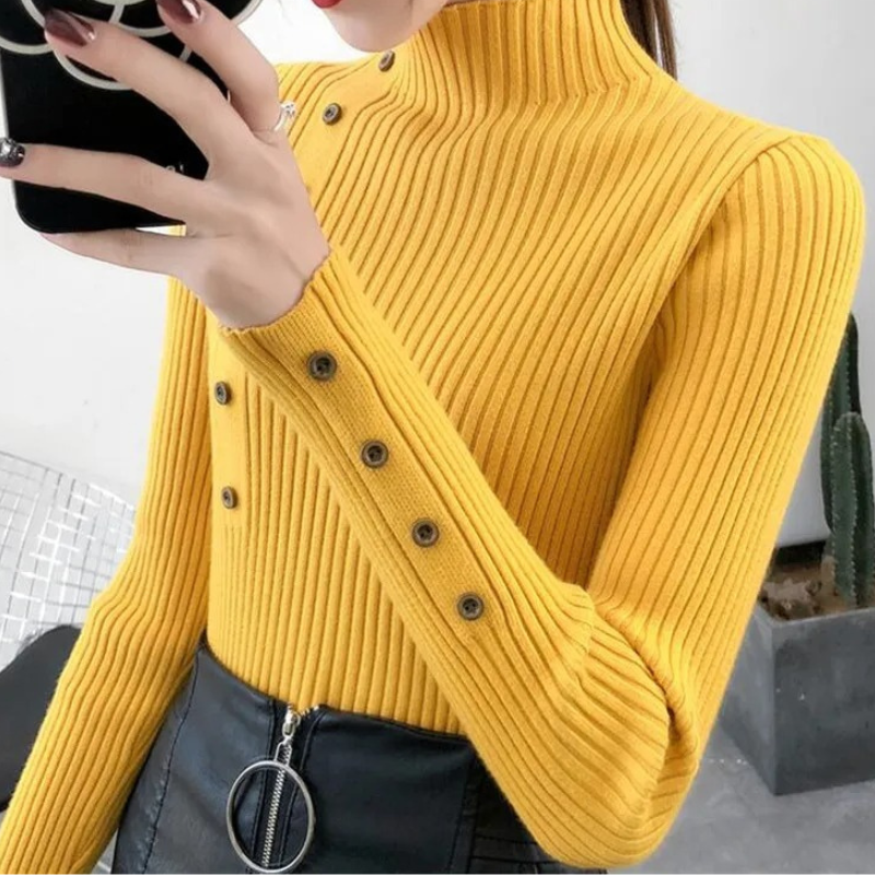 Jersey informal de punto de cuello alto para mujer | Ideal para otoño/invierno