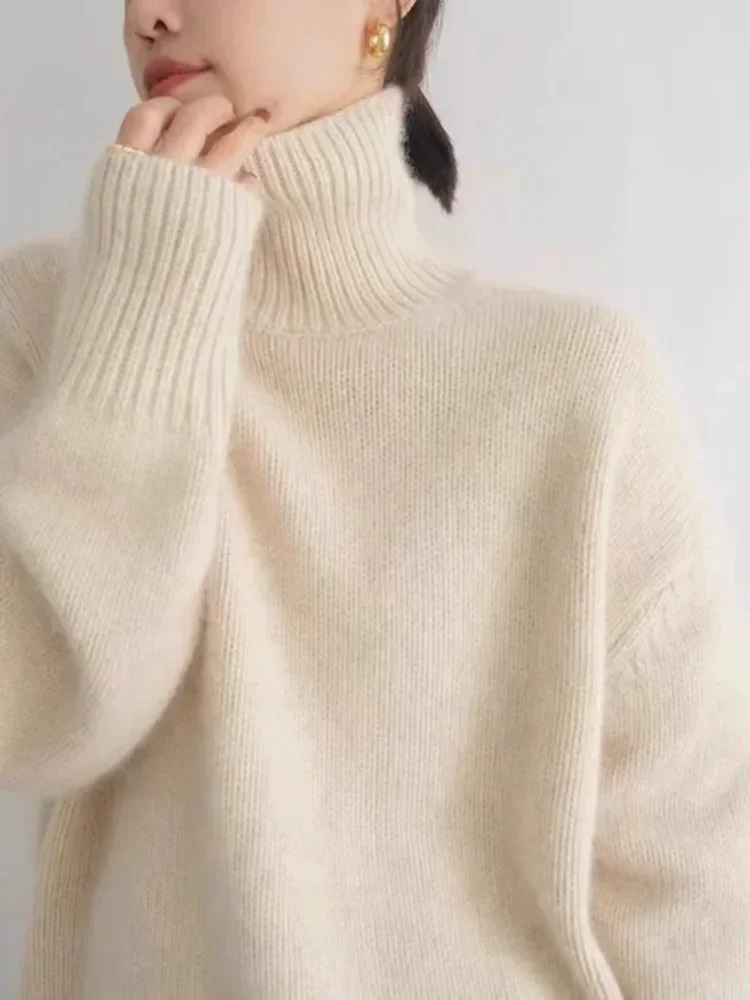 Jersey de cuello alto transpirable de gran tamaño para mujer | Ideal para otoño/invierno
