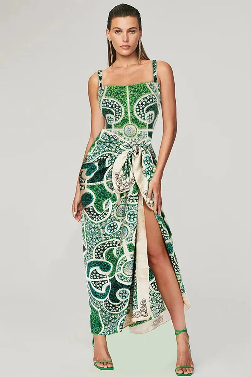 Traje de baño de una pieza con estampado étnico verde