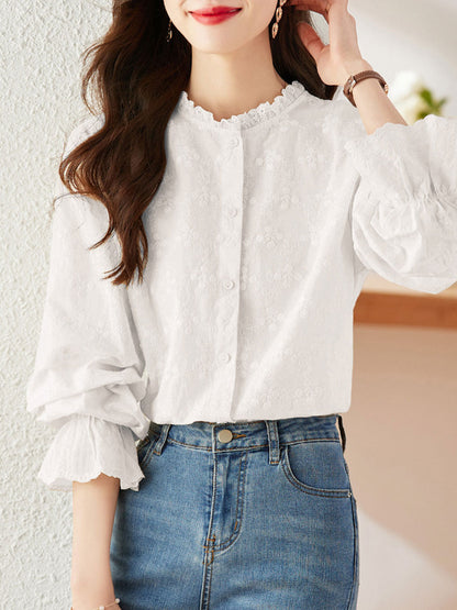 Molly Retro Flare Sleeve Lace Embroidered Shirt