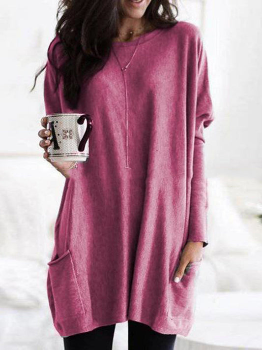 Pocket Round Neck Long Sleeve T-shirts