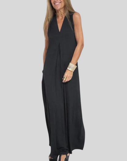 Vestido largo informal de escote en V con abertura para mujer | Ideal para primavera/verano