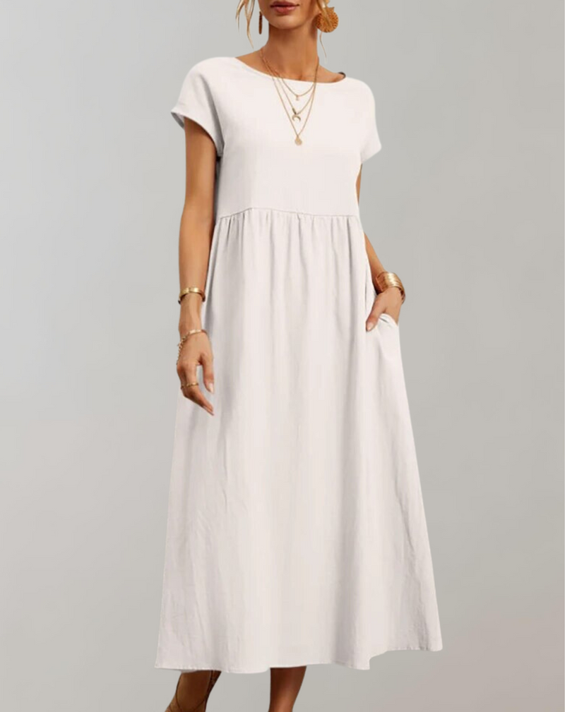 Women’s Easy to Wear Oval Neck Midi Dress with Pocket | Ideal for Spring/Summer