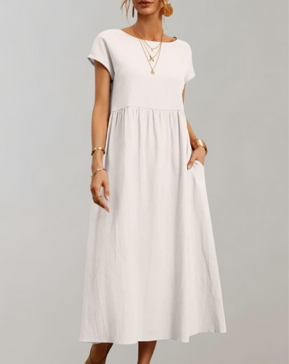 Women’s Easy to Wear Oval Neck Midi Dress with Pocket | Ideal for Spring/Summer