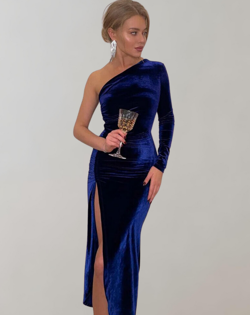 Women’s Elegant One-Shoulder Tight Waist Evening Dress with Slit | Ideal for Spring/Summer