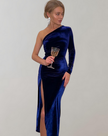 Women’s Elegant One-Shoulder Tight Waist Evening Dress with Slit | Ideal for Spring/Summer