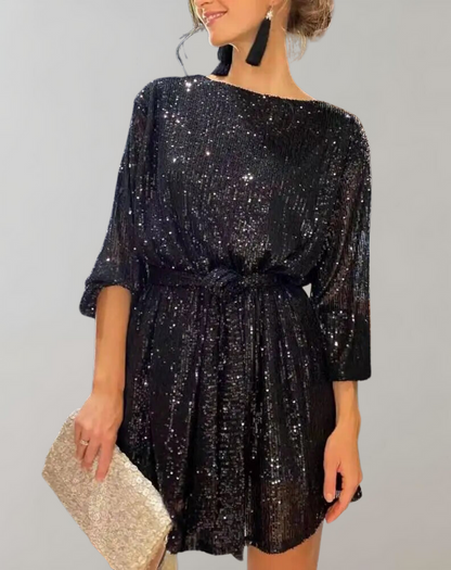 Vestido mini de lentejuelas y cuello alto para mujer | Ideal para primavera/verano