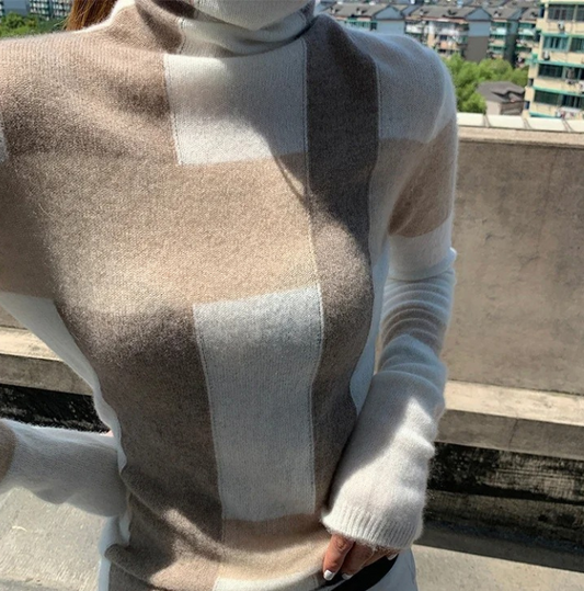 Jersey de punto a cuadros elegante y ajustado para mujer | Ideal para otoño/invierno