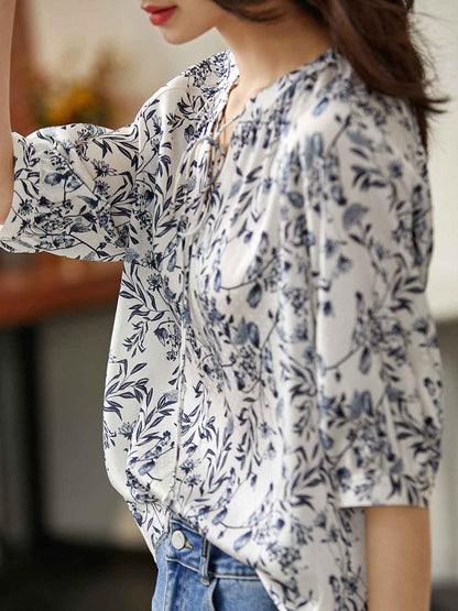 Natalie Loose V-Neck Printed Tie Top