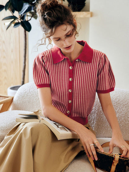 Madison Vintage Diamond Cropped Knitted Cotton Top