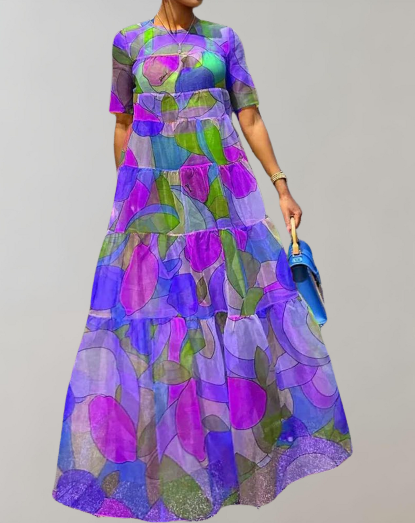 Vestido moderno de manga corta con estampado para mujer | Ideal para primavera/verano