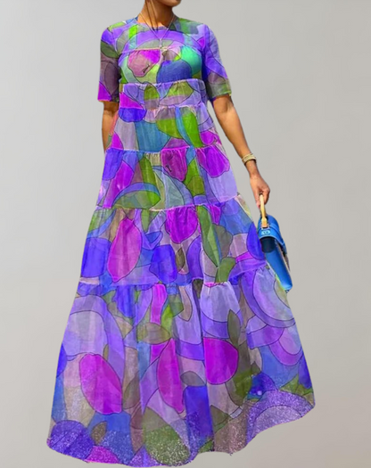 Vestido moderno de manga corta con estampado para mujer | Ideal para primavera/verano
