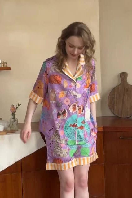 Conjunto de pijama corto con pantalones cortos de cobaya y pez