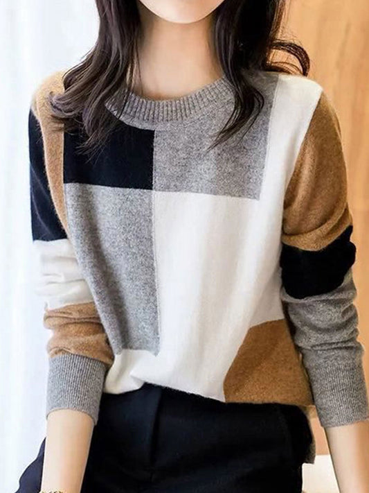 Maya Loose Crew Neck Contrast Knitted Sweater