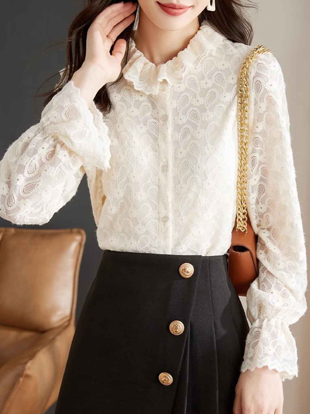 Lauren Classic Flare Sleeve Lace Chiffon Shirt