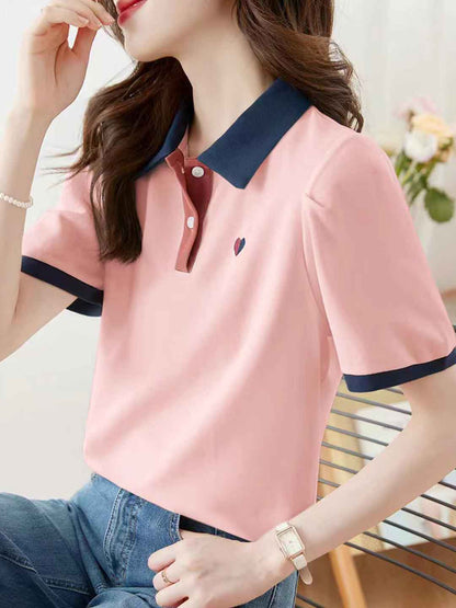 Morgan Casual Polo Collar Solid Color Top