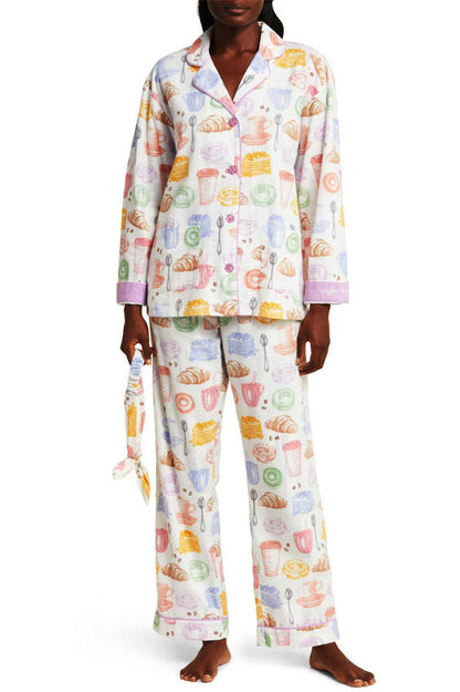 Conjunto de pijama con estampado de té con leche y pan