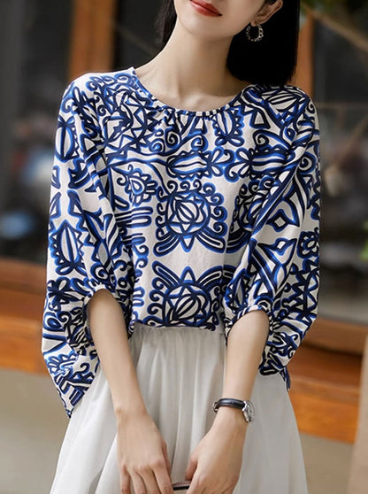Sarah Retro Printed Puff Sleeve Top