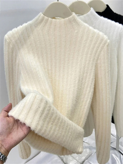 Elegante jersey de cuello alto de punto forrado para mujer | Ideal para otoño/invierno
