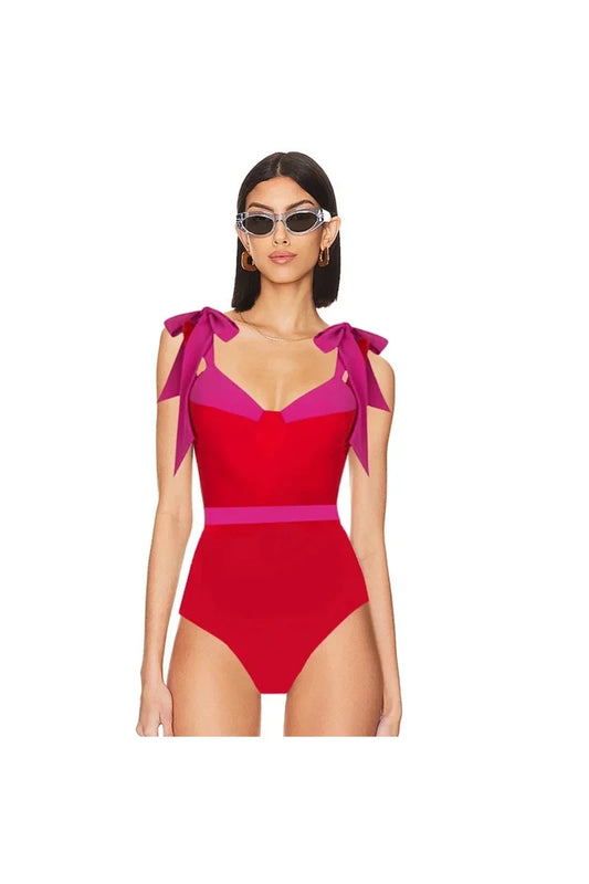 Conjunto de bikini con lazo y bloques de color