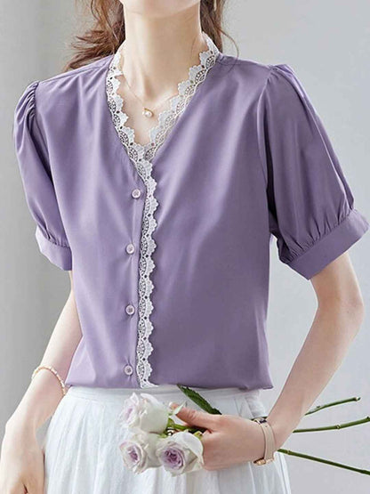 Zoey Chic V-Neck Solid Color Chiffon Top