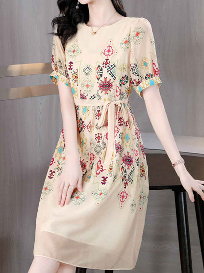 Hannah Vacation Crew Neck Printed Colorblocked Dress