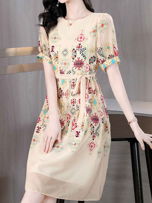 Hannah Vacation Crew Neck Printed Colorblocked Dress