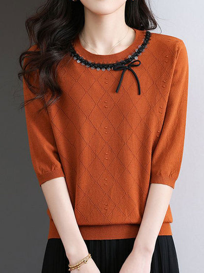 Madison Loose Crew Neck Beaded Knitted Top