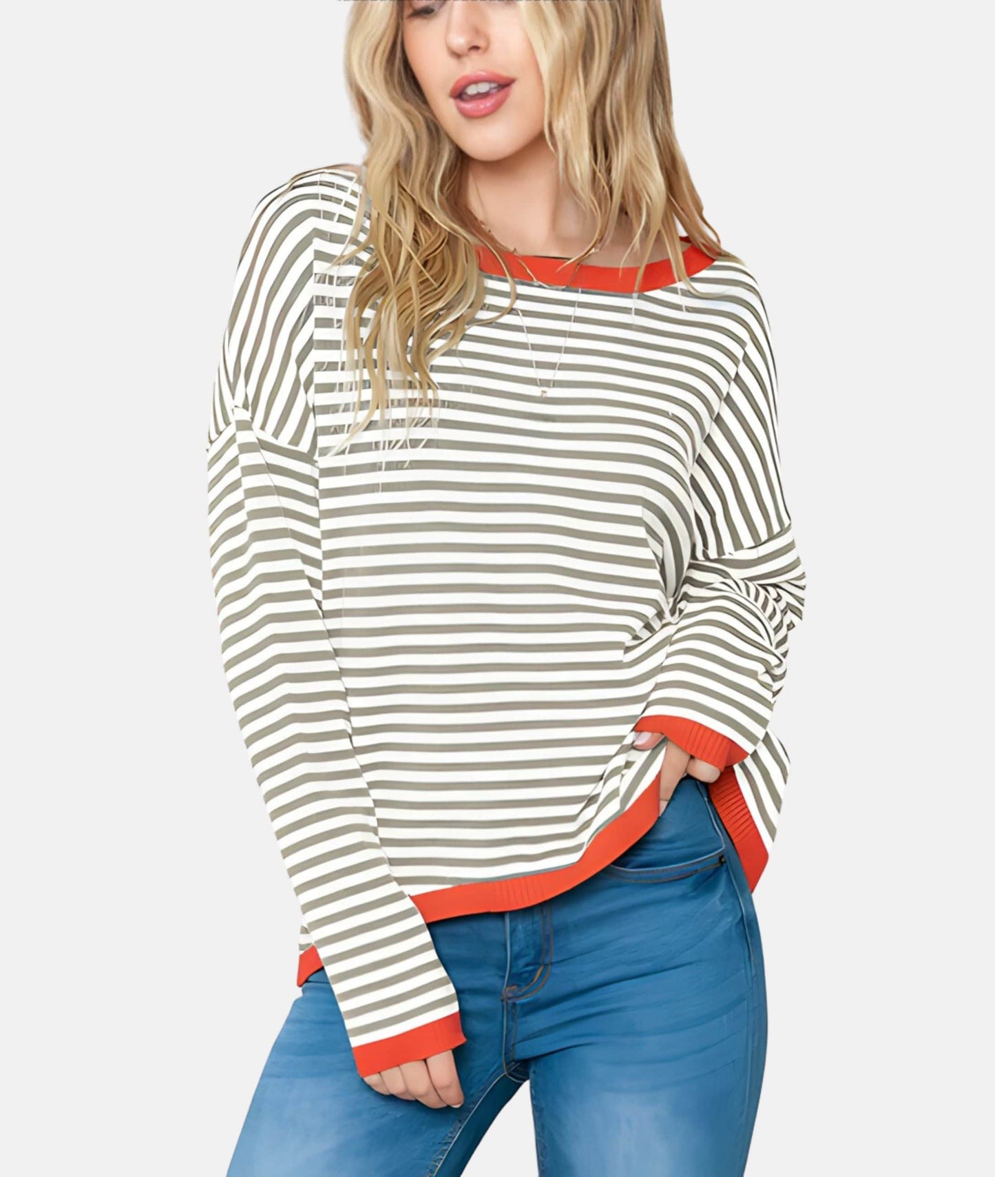 Lenore - Suéter de rayas con hombros caídos - Casual - Estilo moderno - Ropa de diario