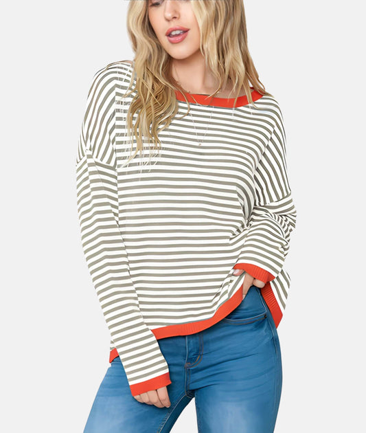 Lenore - Suéter de rayas con hombros caídos - Casual - Estilo moderno - Ropa de diario