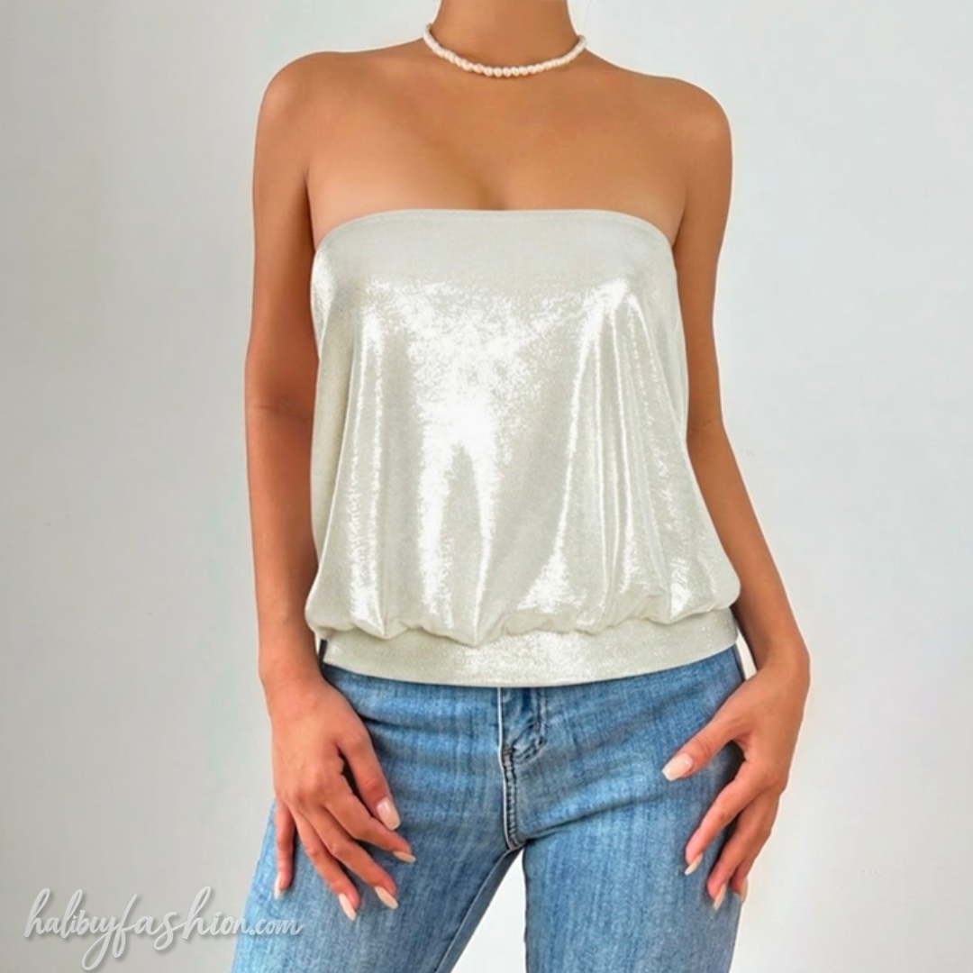 Ruched solid backless tube top