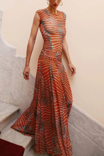 Ripple Glow Mesh Bodysuit Skirt Set