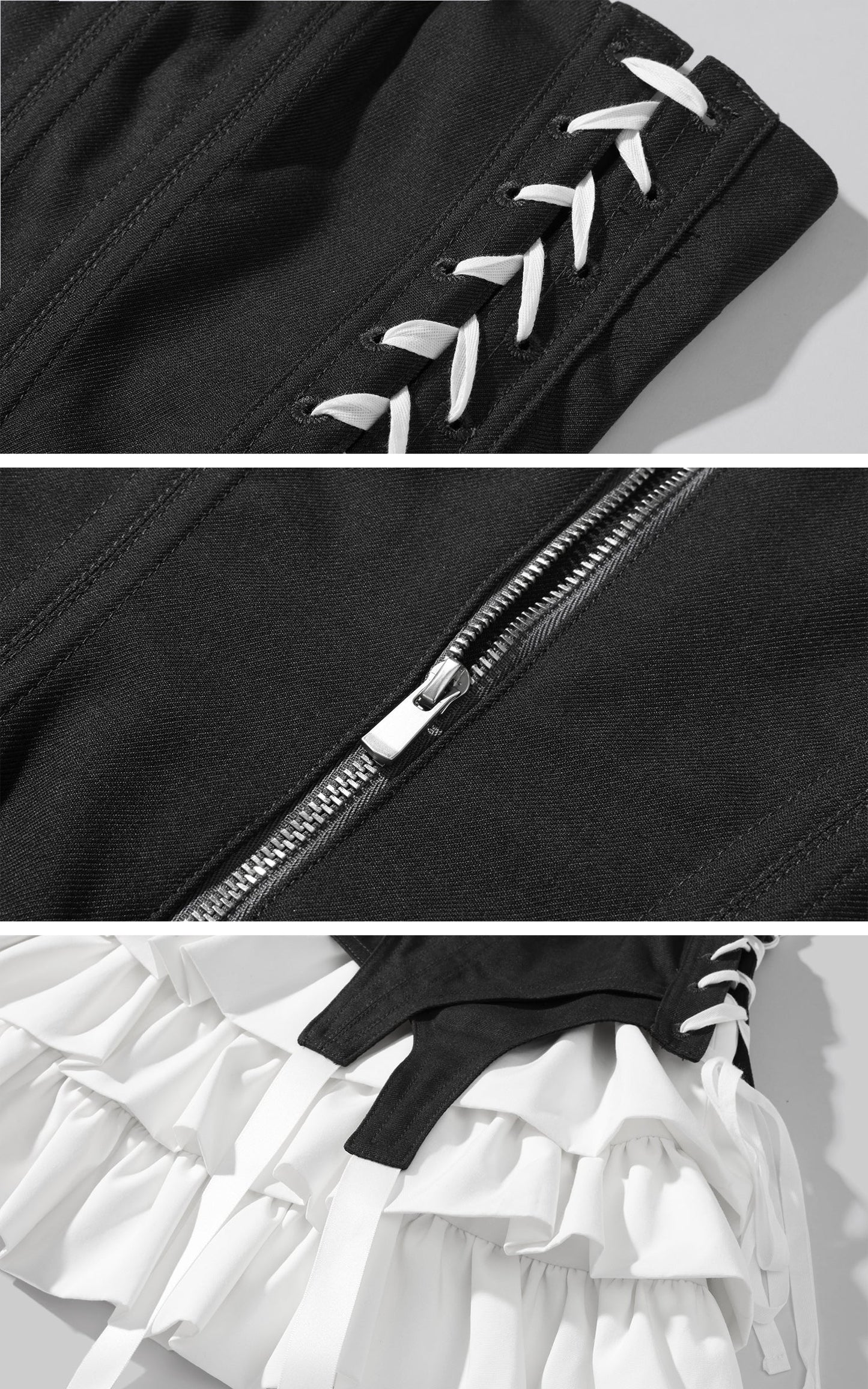 Corset Dress with Tiered Pleated Hem and Side Lace-Up Detail