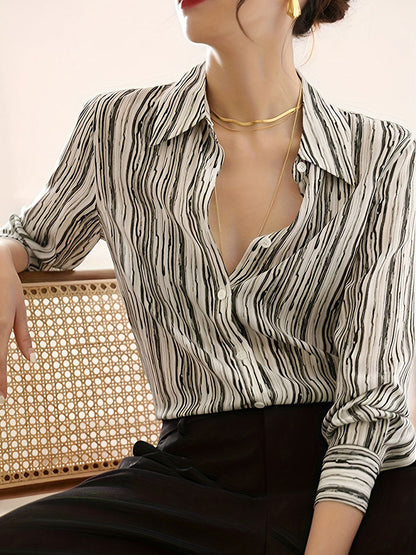 Maria Casual Lapel Striped Shirt