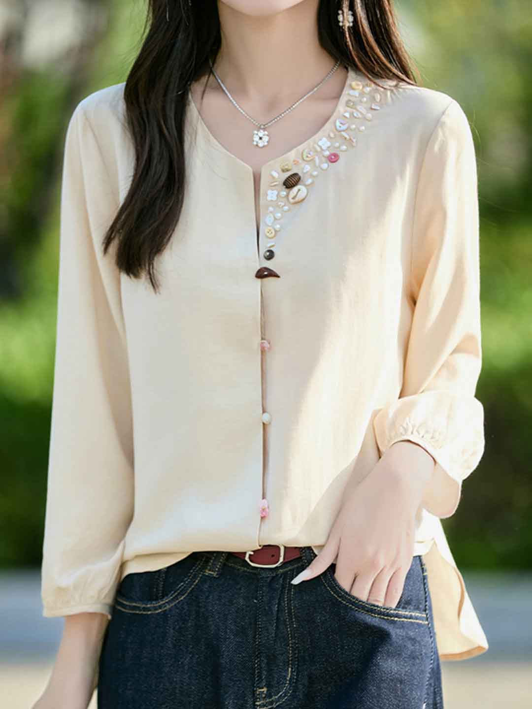 Zoey Loose V-Neck Solid Color Shell Button Cardigan