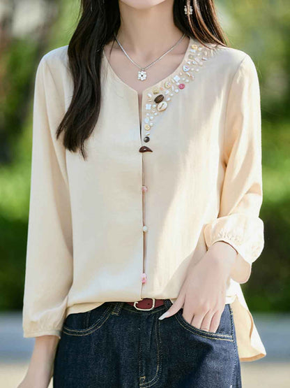 Zoey Loose V-Neck Solid Color Shell Button Cardigan